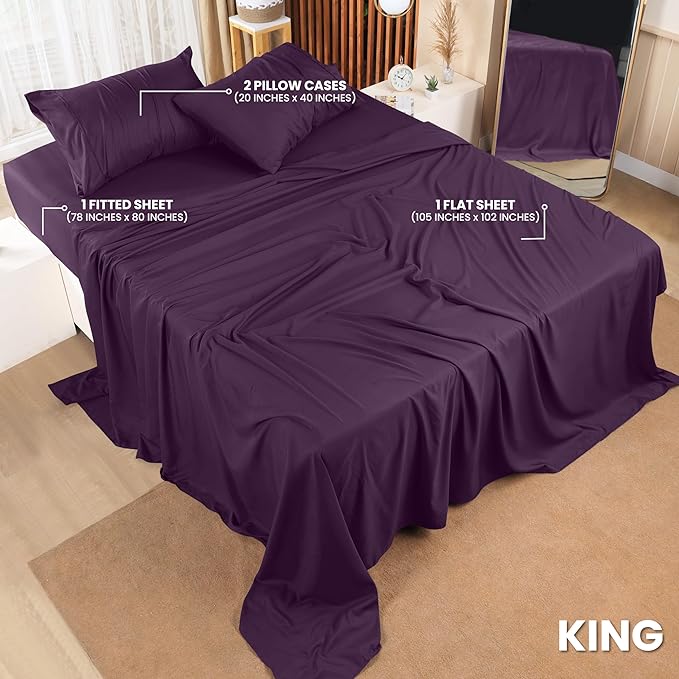 Utopia Bedding King Bed Sheets Set - 4 Piece Bedding - Brushed Microfiber - Shrinkage and Fade Resistant - Easy Care (King, Purple) - LeafyLoom