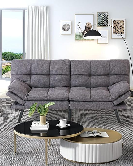 MUUEGM Convertible Futon Couch Bed Sofa,Loveseat Sleeper Sofa Bed Couch,Memory Foam Modern Futon Adjustable Armrest and Backres,Sleeping Sofa for Living Room,Small Space,Apartment Office,Dark Gray - LeafyLoom