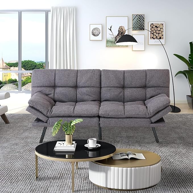 MUUEGM Convertible Futon Couch Bed Sofa,Loveseat Sleeper Sofa Bed Couch,Memory Foam Modern Futon Adjustable Armrest and Backres,Sleeping Sofa for Living Room,Small Space,Apartment Office,Dark Gray - LeafyLoom