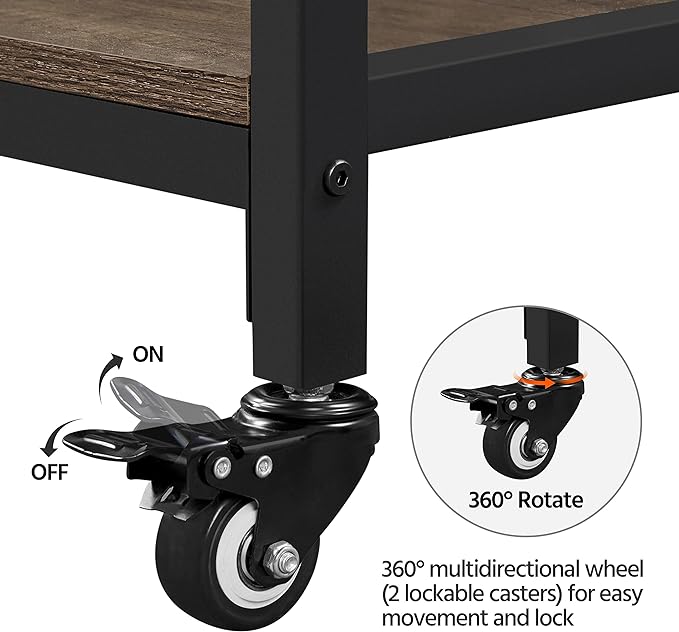 Yaheetech Kitchen Cart with Power Outlet, Rolling Kitchen Island on Wheels with Glass Holder & Hooks, Utility Trolley Cart Coffee Bar Microwave Stand Cart with Lockable Casters, Taupe Wood - LeafyLoom