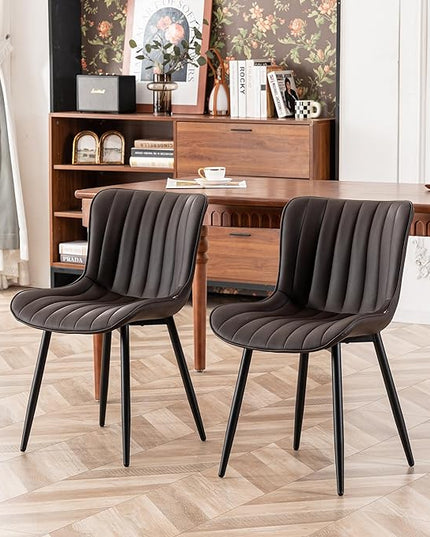 YOUNIKE Dining Chairs Set of 2 Leather Kitchen Chair with Metal Legs Armless Accent Chair Upholstered Dining Room Chairs with Back Mid Century Modern Vanity Chair Side Chairs, Espresso Brown - LeafyLoom
