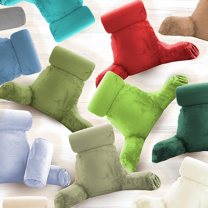 Clara Clark Reading Pillow, Large Back Pillow for Sitting Up in Bed, Memory Foam Back Support Pillow, Reading Pillows for Sitting in Bed Adult, Red Sit Up Pillow for Bed Chair with Arms and Pockets - LeafyLoom