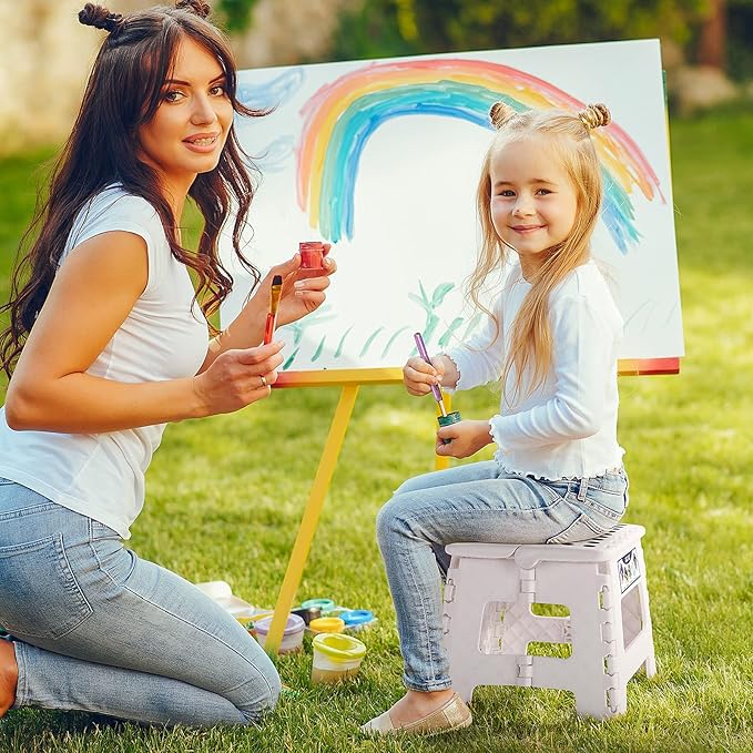 Delxo 9” Folding Step Stool in White,1 Pack Premium Heavy Duty Foldable Stool for Kids,Portable Collapsible Plastic Step Stool,Non Slip Folding Stools for Kitchen Bathroom Bedroom - LeafyLoom