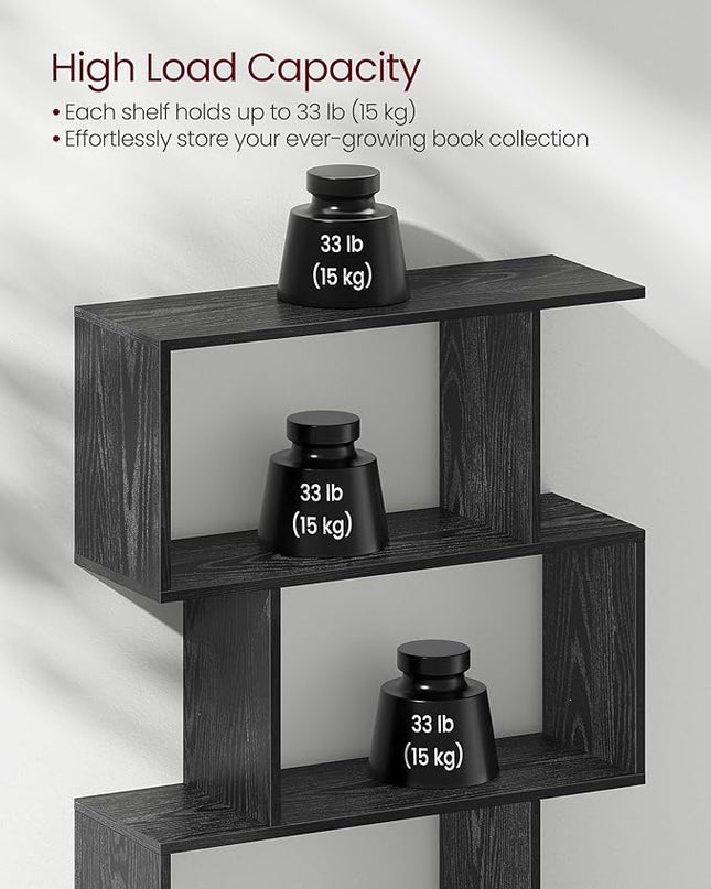 VASAGLE Bookshelf, 5-Tier Bookcase, Tall Display Shelf, Freestanding Storage Shelf, Room Divider, for Home Office, Living room, Bedroom, Study, Ebony Black ULBC062T56 - LeafyLoom