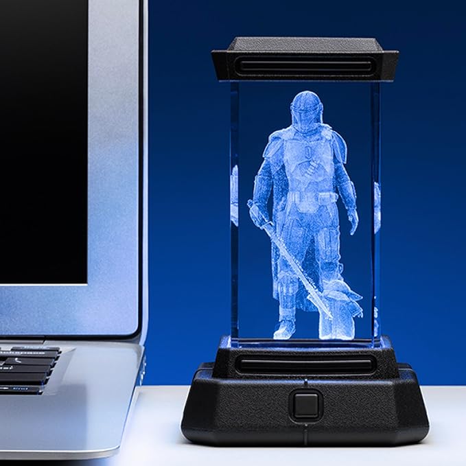 Paladone The Mandalorian Holographic Light, 3D Laser-Etched Crystal Model of The Mandalorian and Grogu, 12cm (4.7") Tall Lighting and Star Wars Decor - LeafyLoom