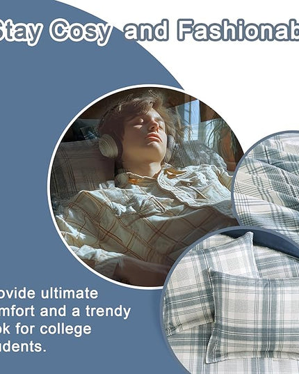 Blue King Size Comforter Set, Plaid King Bed Sets for Boys & Girls,Classic Homestead-Style King Sized Comforter Bedding Set with Sheets and Comforter Sets - LeafyLoom