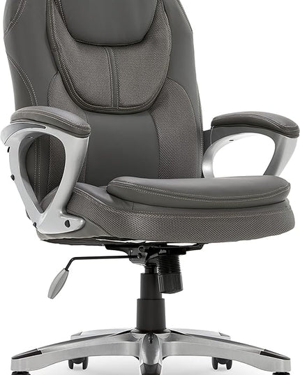 Serta Executive Office Padded Arms, Adjustable Ergonomic Gaming Desk Chair with Lumbar Support, Faux Leather and Mesh, Light Gray - LeafyLoom