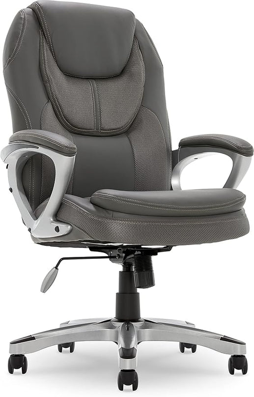 Serta Executive Office Padded Arms, Adjustable Ergonomic Gaming Desk Chair with Lumbar Support, Faux Leather and Mesh, Light Gray - LeafyLoom