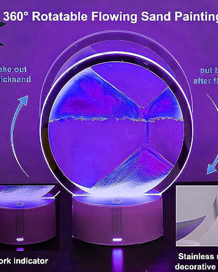 3DMoving Sand Art,360° Rotating Hourglass Decoration table lamp ,7 Color Changing Sand Liquid Motion Desk Lamp,RGB Color Creative Sea Quicksand Moving Sand Art Picture Night Light(Purple with Remote) - LeafyLoom