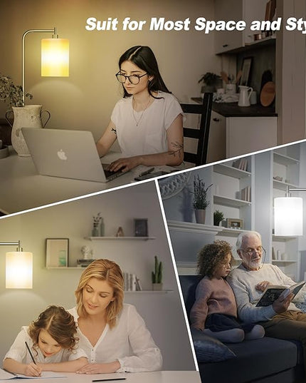 QiMH Floor Lamps for Living Room, Modern LED Standing Reading Light for Bedroom with Glass Shade, Tall Industrial 3 Colors Dimmable Pole Lamp with Foot Control for Home Office Corner Decor (Silver) - LeafyLoom
