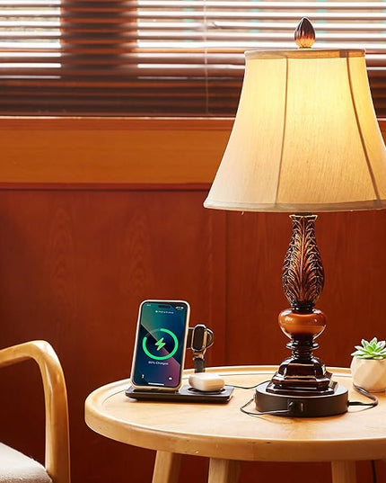 Set of 2 Bedroom Lamps,3-Way Dimmable Rustic Touch Table Lamps for Nightstand,Farmhouse Bedside Vintage Lamps with Dual USB Charging Ports for Living Room (Bulbs Included/Retro Bronze) - LeafyLoom