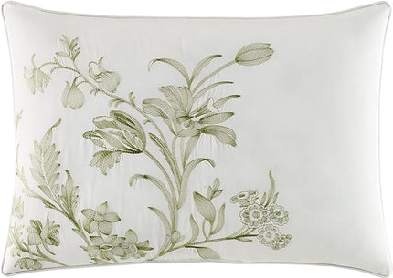 Laura Ashley Home - Twin Size Comforter Set, Reversible Cotton Bedding, Includes Matching Sham with Bonus Euro Sham & Throw Pillows (Natalie Sage/Off White, Twin) - LeafyLoom