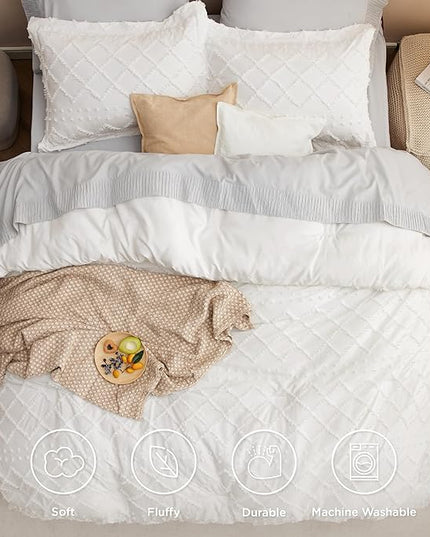 Bedsure Twin/Twin XL Comforter Set - Ivory Boho Twin Extra Long Comforter Set for College, Shabby Chic Dorm Bedding Set, 2 Pieces Modern Farmhouse Bed Set, includes 1 Pillow Sham - LeafyLoom