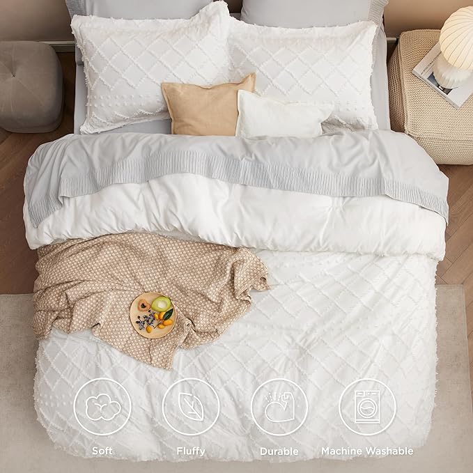 Bedsure Twin/Twin XL Comforter Set - Ivory Boho Twin Extra Long Comforter Set for College, Shabby Chic Dorm Bedding Set, 2 Pieces Modern Farmhouse Bed Set, includes 1 Pillow Sham - LeafyLoom