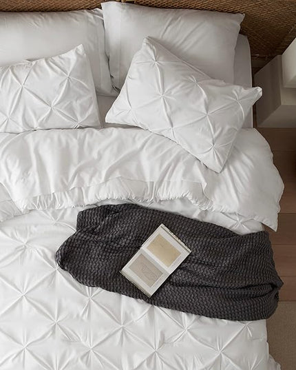 Bedsure California King Comforter Set - Cal King Bed Set 7 Pieces, Pinch Pleat White Cali King Bedding Set with Comforter, Sheets, Pillowcases & Shams - LeafyLoom