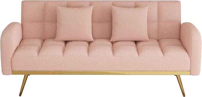 NicBex Sectional Couch Sofa with 2 Throw Pillows Sofa Bed Cloud Couch for Living Room Furniture Sets with Removable Comfortable Armrest, Modular Sofa for Living Room, Bedroom, Apartment,69" L, Pink - LeafyLoom