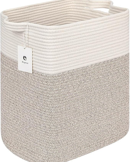 Toy Storage Baskets for Clothes Fabric Cotton Rope Storage Basket with Handles, Decorative Woven Basket for Living Room,Closet Organizer Blankets, and Toys (White Brown 2bags) - LeafyLoom