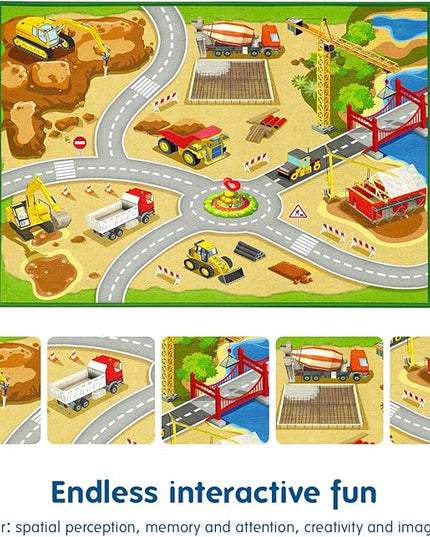 Booooom Jackson Construction Car Rug Kids Rug 39”,x79”,Durable Construction Site Play Mat,Construction Car Mat, Construction Area Rug,Car Road Rug for Play and Learning,Construction Vehicle Play Mat - LeafyLoom
