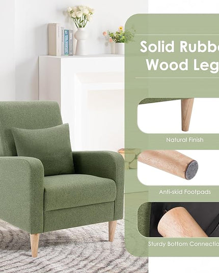 COLAMY Modern Accent Living Room Chairs Set of 2, Upholstered Fabric Armchair Reading Side Chair, Single Sofa with Back Pillow and Wood Legs, Green - LeafyLoom