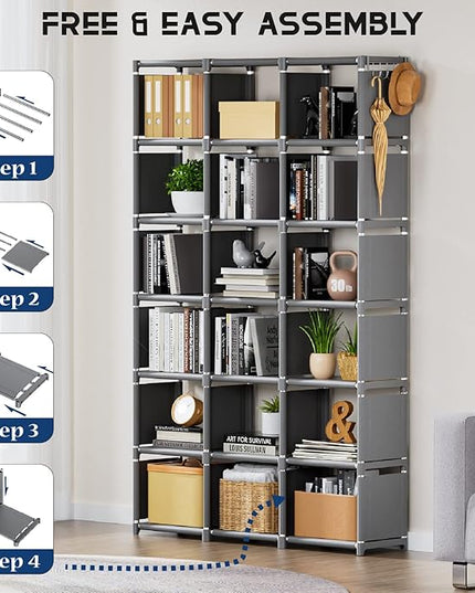 Mavivegue Bookshelf,18 Cube Storage Organizer,Extra Large Book Shelf Organizer,Tall Bookcase Shelf,Book Cases/Shelves,Grey Cube Shelf,Cubbies Closet Shelves for Bedroom,Living Room,Home,Office - LeafyLoom