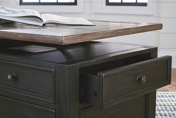 Signature Design by Ashley Tyler Creek Rustic Farmhouse Lift Top Coffee Table with Drawers, Brown & Black - LeafyLoom