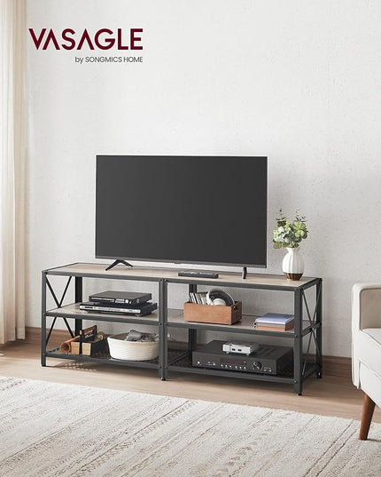 VASAGLE TV Stand, TV Console for TVs Up to 65 Inches, TV Table, 55.1 Inches Width, TV Cabinet with Storage Shelves, Steel Frame, for Living Room, Bedroom, Greige and Black ULTV094B02 - LeafyLoom