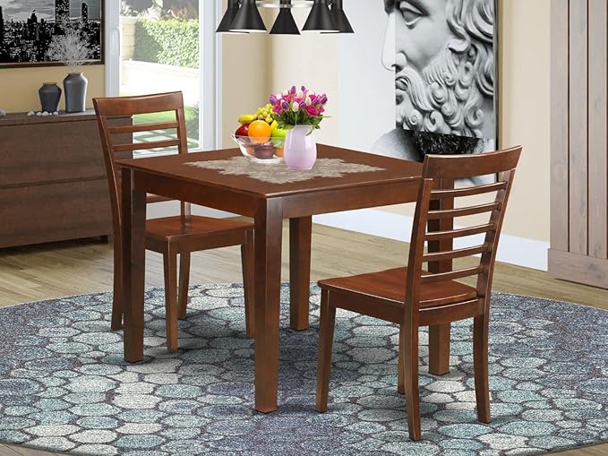 East West Furniture Oxford 3 Piece Modern Set Contains a Square Wooden Table and 2 Dining Room Chairs, 36x36 Inch, Mahogany - LeafyLoom