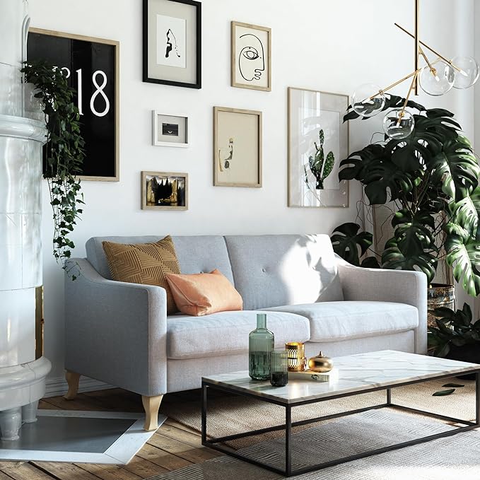 Mr. Kate Tess Sofa with Soft Pocket Coil Cushions, Small Space Living Room Furniture, Light Gray Linen - LeafyLoom