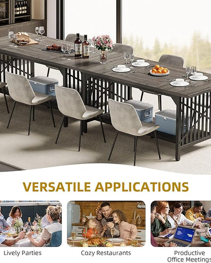 DWVO 70.8" Large Kitchen Dining Table for 6-8 People, Farmhouse Industrial Kitchen Table with Storage, Rectangle Apartment Rustic Dinning Room Dinette Tables for Eating Dinner - LeafyLoom