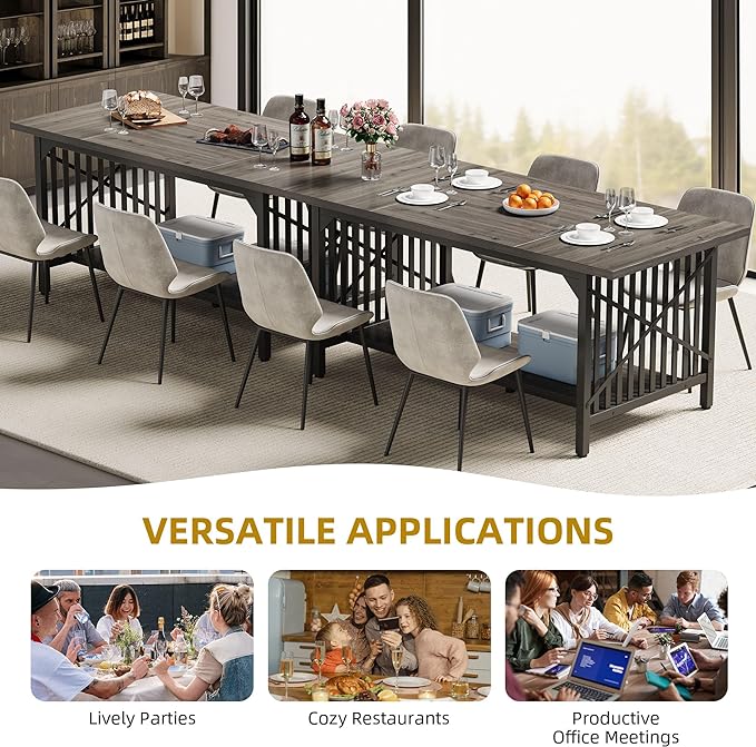 DWVO 70.8" Large Kitchen Dining Table for 6-8 People, Farmhouse Industrial Kitchen Table with Storage, Rectangle Apartment Rustic Dinning Room Dinette Tables for Eating Dinner - LeafyLoom