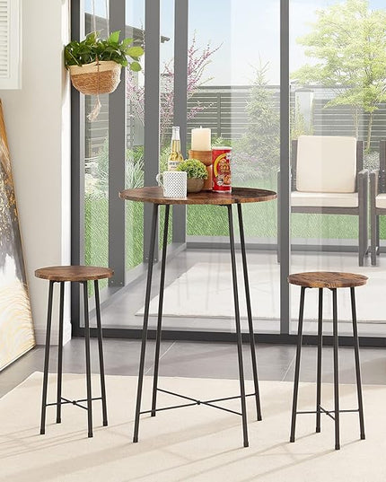 VECELO 23.6" Bar, Modern Bistro Pub Dining Room Furniture, Counter Height Wood Top for Breakfast Dinner Nap Conference, Easy Assembly,Brown, Round Table - LeafyLoom