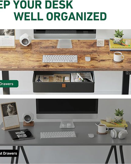 FEZIBO 55 x 24 Inches Standing Desk with Drawer, Adjustable Height Electric Stand up Desk with Storage, Sit Stand Home Office Desk, Ergonomic Computer Desk, Rustic Brown - LeafyLoom