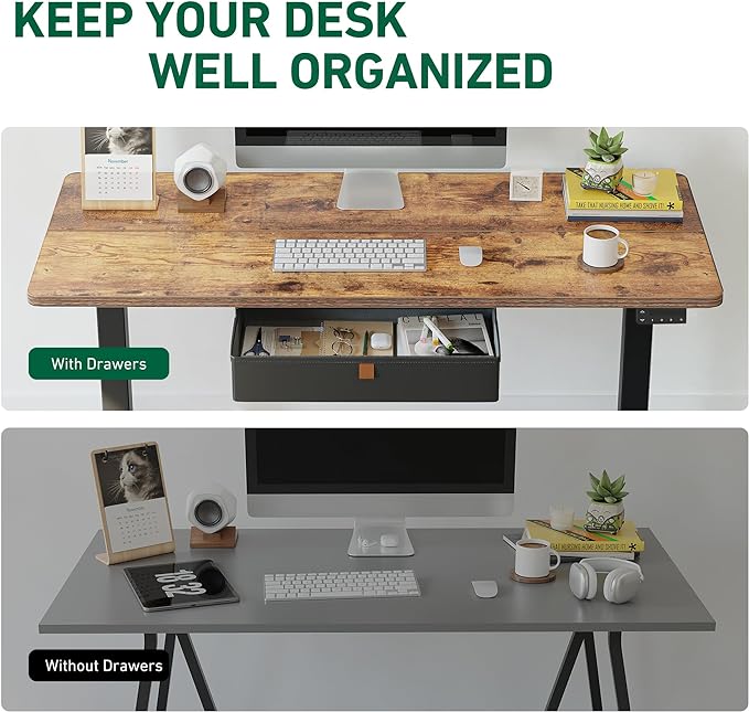 FEZIBO 55 x 24 Inches Standing Desk with Drawer, Adjustable Height Electric Stand up Desk with Storage, Sit Stand Home Office Desk, Ergonomic Computer Desk, Rustic Brown - LeafyLoom