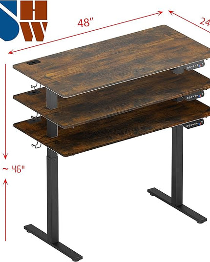 SHW Memory Preset Electric Height Adjustable Standing Desk, 48 x 24 Inches, Rustic Brown - LeafyLoom