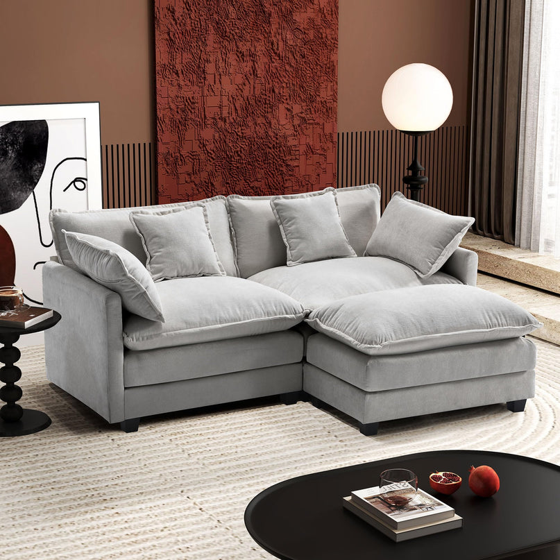 Ihanherry 111.4" L Shaped Modern Sofa Modular Sectional Cloud Couch with Ottoman, 4-Seat Chenille Deep Seat Sofa with Pillow for Living Room, Bedroom and Apartment, Beige LeafyLoom