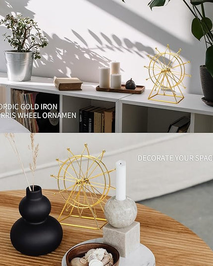 Gold Ferris Wheel Decorations for Office Bookshelf Decor, Home Decor Living Room Shelf- Spinning Ferris Wheel for Gift Birthday Thanksgiving Valentine's Day - LeafyLoom