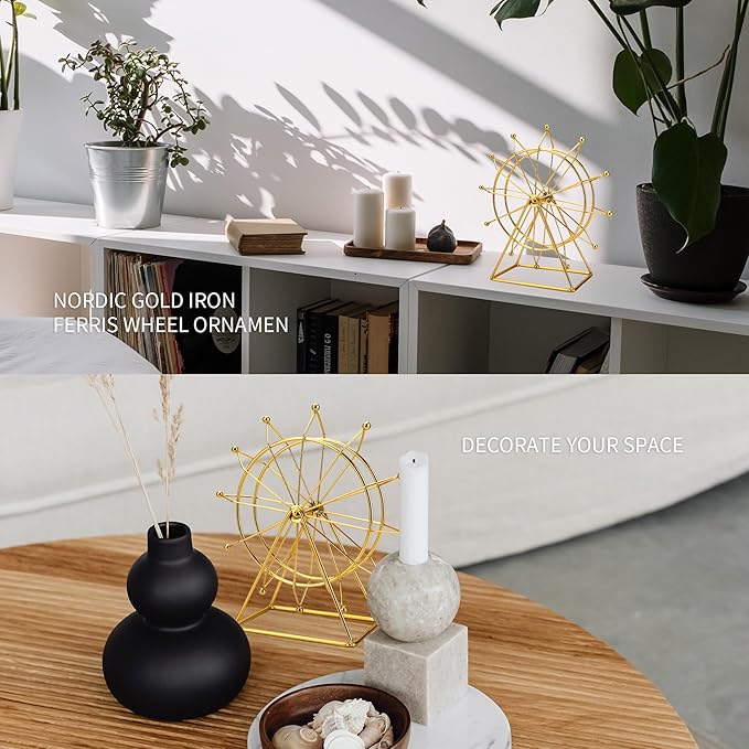 Gold Ferris Wheel Decorations for Office Bookshelf Decor, Home Decor Living Room Shelf- Spinning Ferris Wheel for Gift Birthday Thanksgiving Valentine's Day - LeafyLoom