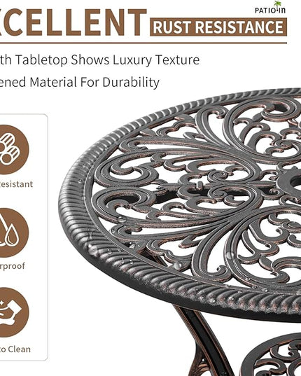 3 Piece Patio Furniture Dining Set Aluminum Patio Bistro Set Outdoor Furniture with Umbrella Hole for Yard, Balcony, Bronze - LeafyLoom