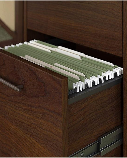 Bush Furniture Key West 60W L Shaped Desk with 2 Drawer Mobile File Cabinet in Bing Cherry - LeafyLoom