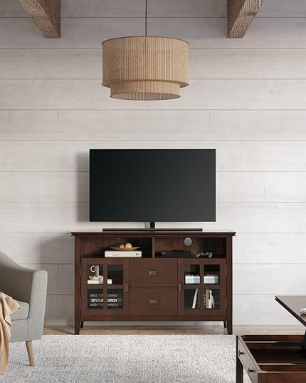SIMPLIHOME Artisan SOLID WOOD 48 Inch Wide Contemporary TV Media Stand in Russet Brown for TVs up to 55 Inches, For the Living Room and Entertainment Center - LeafyLoom