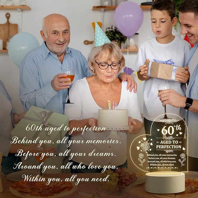 60th Birthday Gifts for Women, 60th Birthday Decorations for Woman -Night Light, 60 Year Old Gifts for Women, Gifts for Women Turning 60, 60th Birthday Gift Ideas - LeafyLoom