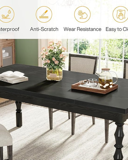 Tribesigns 62” Wood Dining Table for 4-6 People, Farmhouse Large Rectangle Kitchen Table, Modern Dinner Table Kitchen & Dining Room Furniture with Carved Turned Legs - LeafyLoom