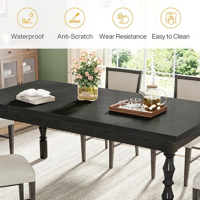 Tribesigns 62” Wood Dining Table for 4-6 People, Farmhouse Large Rectangle Kitchen Table, Modern Dinner Table Kitchen & Dining Room Furniture with Carved Turned Legs - LeafyLoom