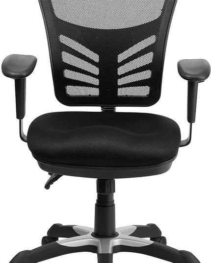 Flash Furniture Nicholas Mid-Back Black Mesh Multifunction Executive Swivel Ergonomic Office Chair with Adjustable Arms - LeafyLoom