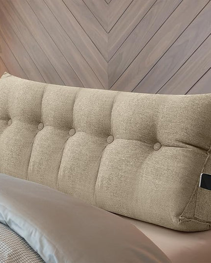 Headboard Wedge Pillow Triangular Bed Rest Reading Backrest Body Bolster Cushion Back Support Long Bolster Pillow for Bed Gifts with Removable Cover (Khaki Gray,Queen (59 x 20 x 8 Inch)) - LeafyLoom