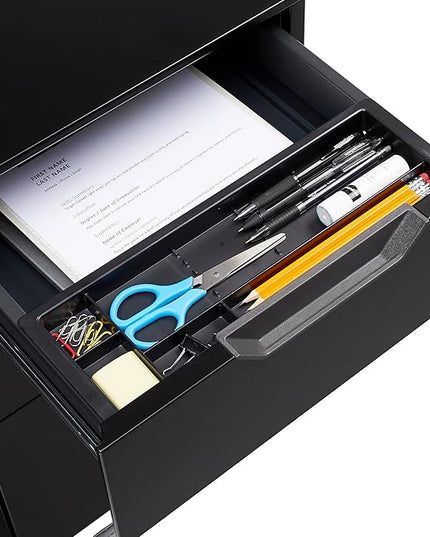Amazon Basics 3 Drawer Mobile File Cabinet With Lock, Black, 20.71" D x 15.51" W x 24.29" H - LeafyLoom