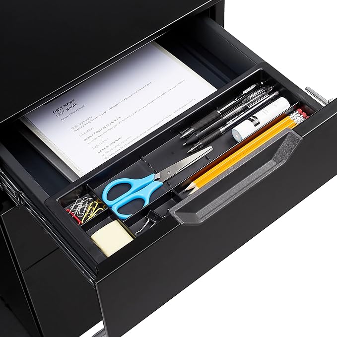 Amazon Basics 3 Drawer Mobile File Cabinet With Lock, Black, 20.71" D x 15.51" W x 24.29" H - LeafyLoom