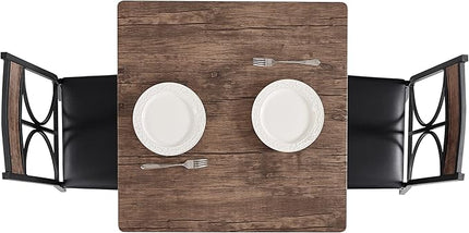 VECELO Kitchen Dining Room Table 2 Chairs for Small Space, Apartment,Metal Steel Frame, 3-Piece Set, Brown - LeafyLoom