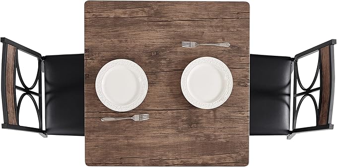 VECELO Kitchen Dining Room Table 2 Chairs for Small Space, Apartment,Metal Steel Frame, 3-Piece Set, Brown - LeafyLoom