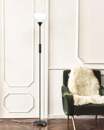 PESRAE Floor Lamp, Remote Control with 4 Color Temperatures, Torchiere Floor lamp for Bedroom, Standing Lamps for Living Room, Bulb Included (Glossy Black) - LeafyLoom